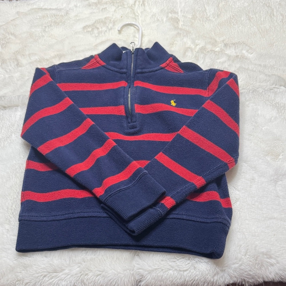 Polo by Ralph Lauren Kids Navy and Red Striped Zip-Up
